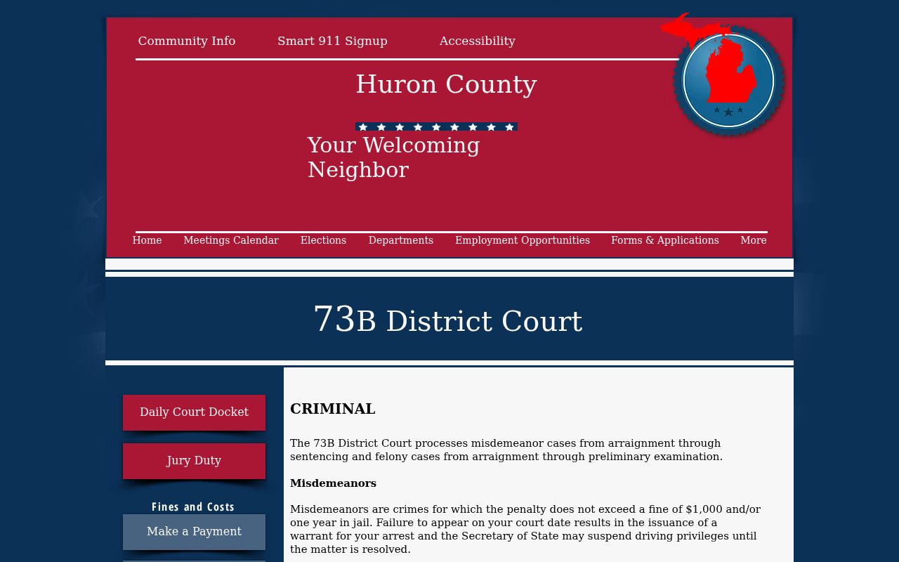 Huron County District Court misdemeanor and felony stage explanation for bench warrant cases