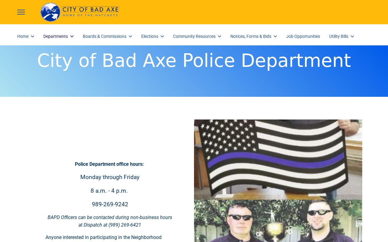 Bad Axe police department contact page for city warrant record questions