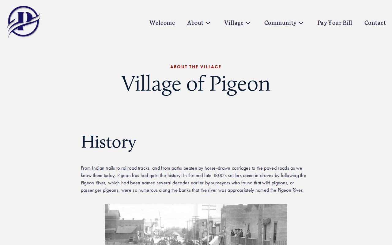 Pigeon village history page that holds no Pigeon warrant records or case search