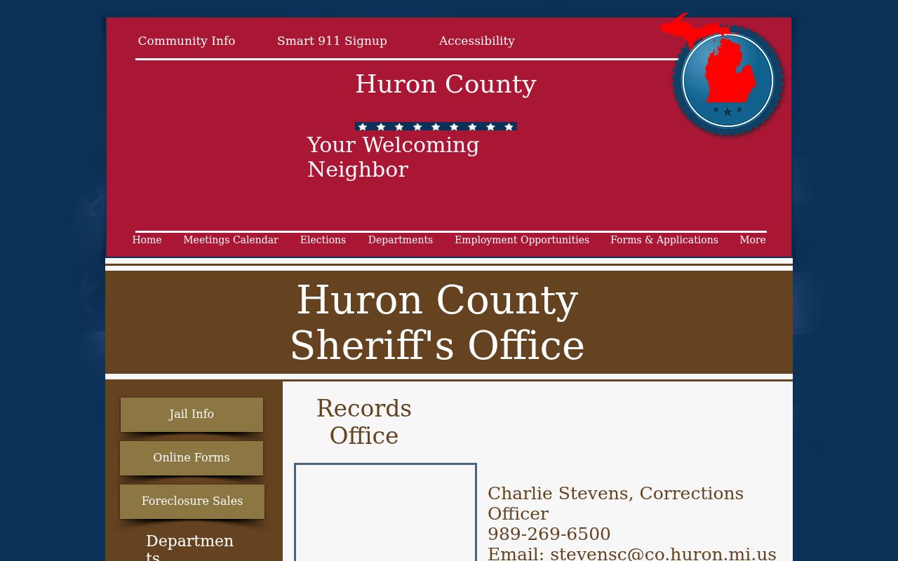 Huron County Sheriff Records Office page with no most wanted roster published
